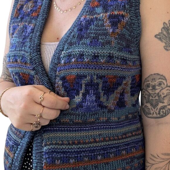 Vintage Manos Del Uruguay Hand Knit 100% Wool Purple Rainbow Sweater Vest sz M - Picture 5 of 7